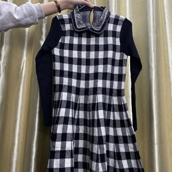 Dresses & Skirts - Black & White Checkered Long-Sleeve Dress